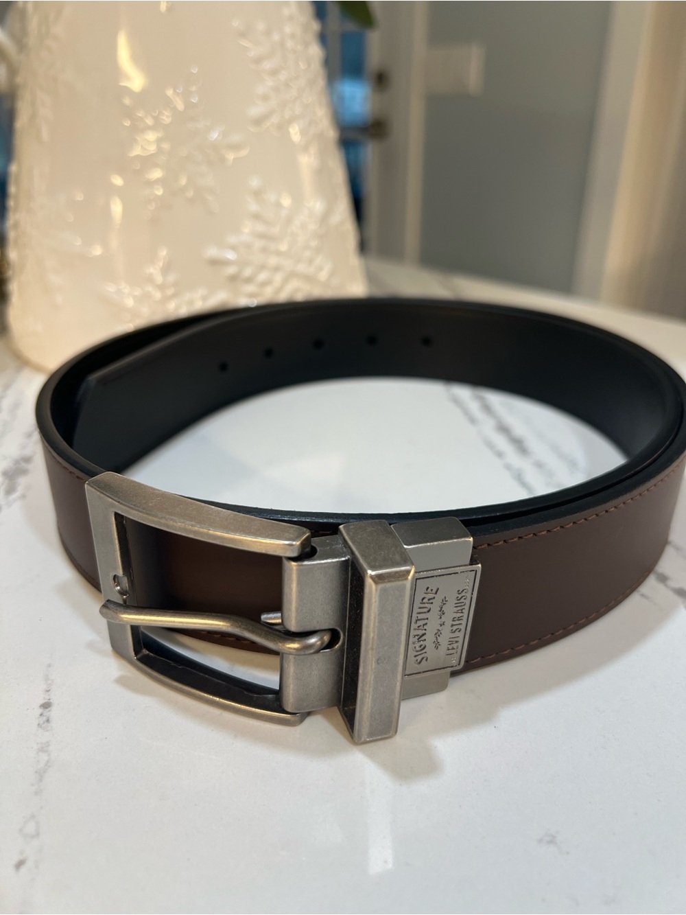 Signature by Levi Strauss Men's Reversible Leather Belt Black/Brown Gunmetal 38